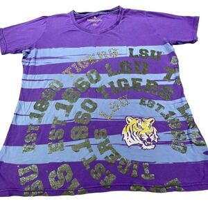 LSU Tigers T Shirt Mens XL Purple NCAA College Short Sleeve V Neck Cotton Mascot